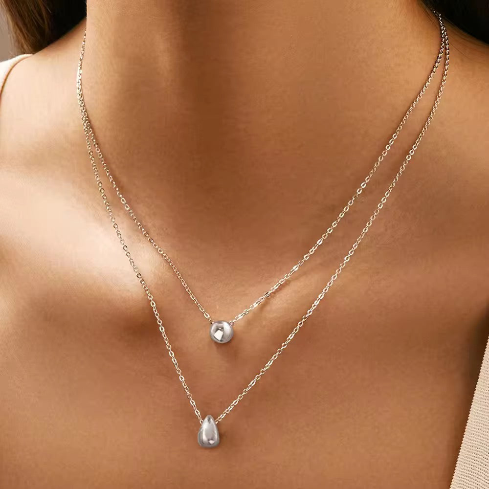 Double Layer Necklace with Circular Love Pendant