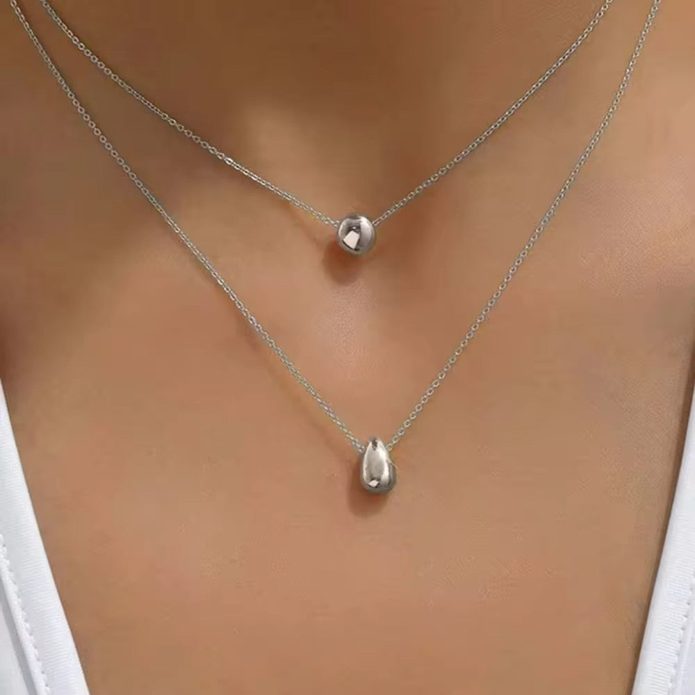 Double Layer Necklace with Circular Love Pendant