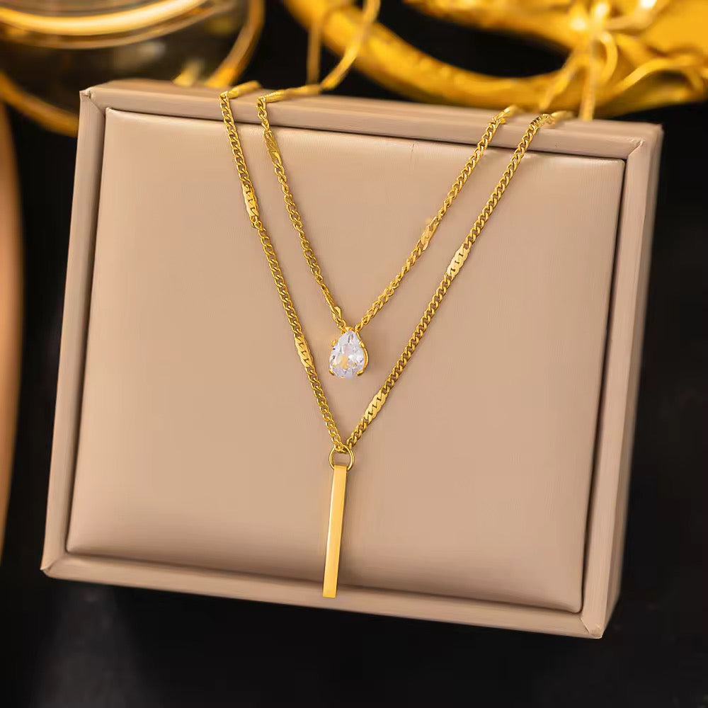 Double Layer Zircon Pendant Necklace