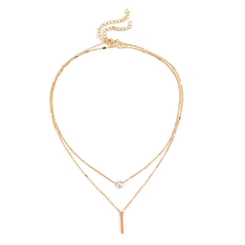 Double Layer Zircon Pendant Necklace