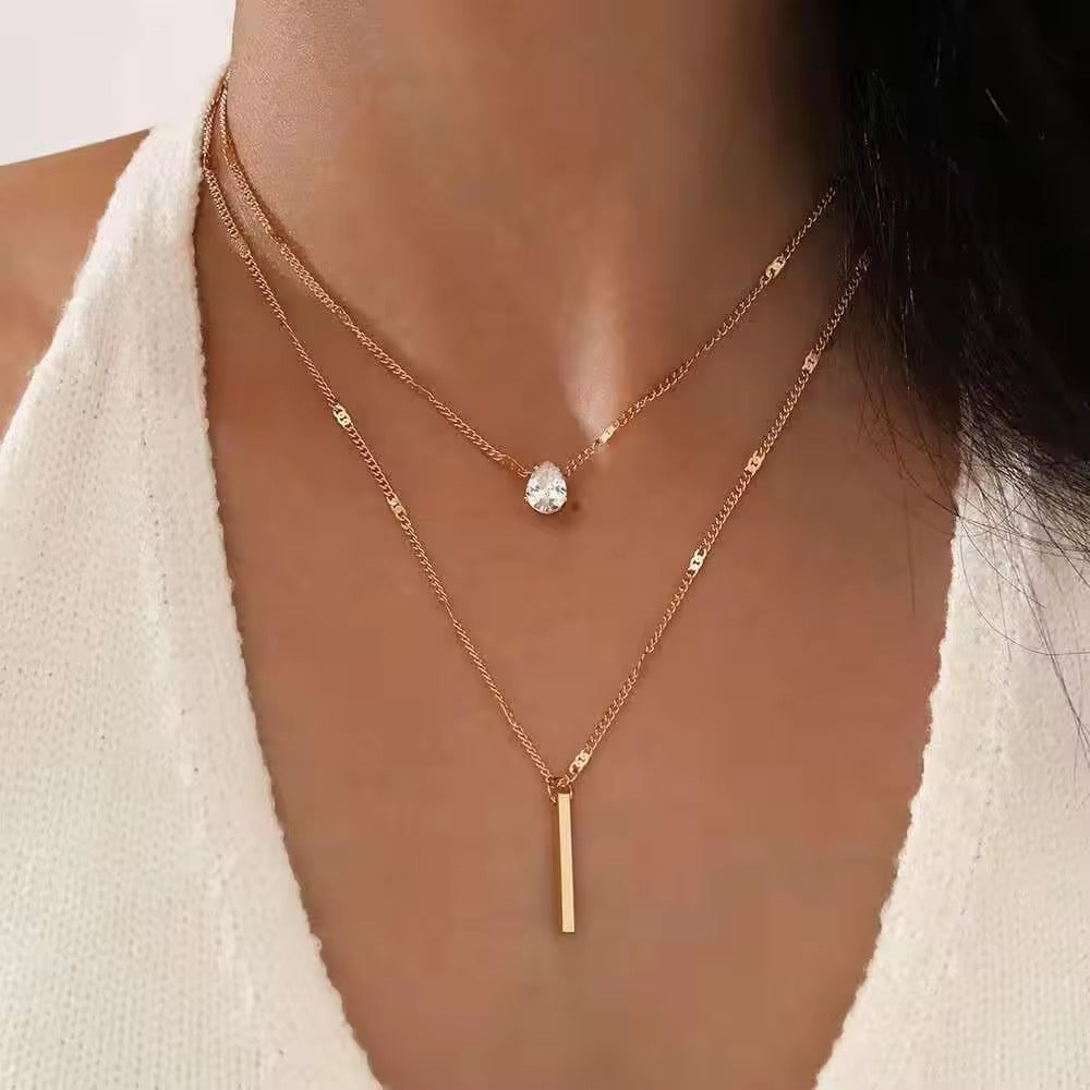 Double Layer Zircon Pendant Necklace