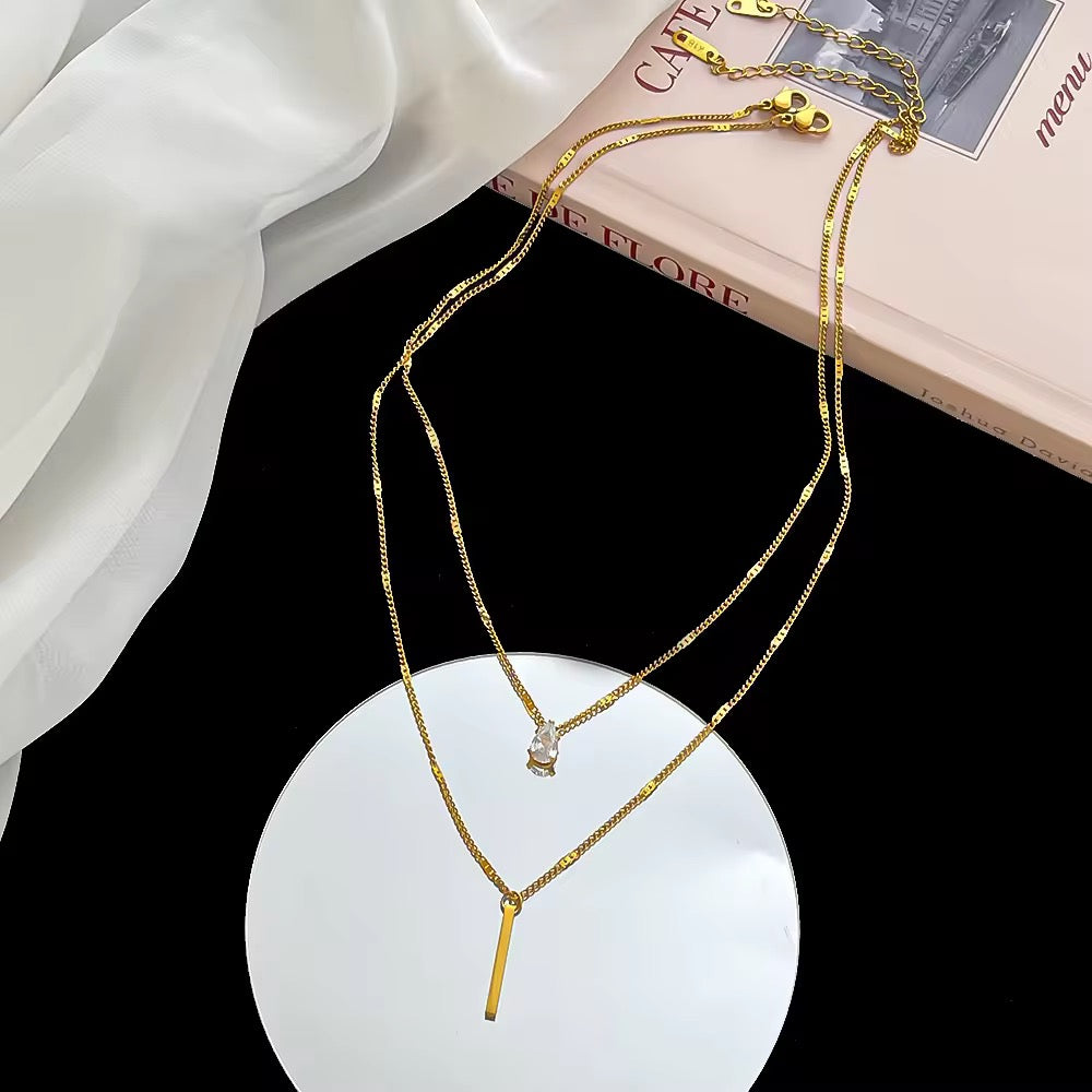 Double Layer Zircon Pendant Necklace