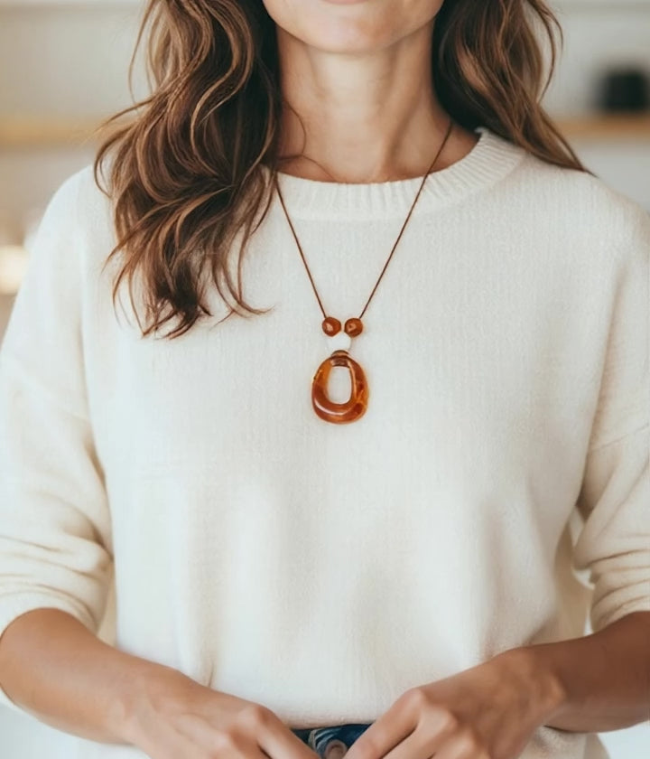 Gold Cat Stone / Black Ball pendant with leather chain necklace